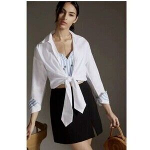 Maeve Anthropologie Long Sleeve Button Down Top White Size 12